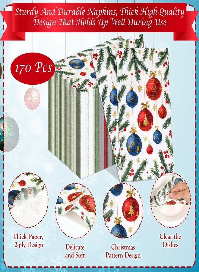 Jollidecor 170 Pcs Christmas Paper Napkins Disposable Guest Napkins 2 Ply Decorative Christmas Balls Holiday Xmas Dinner Hand Napkin for Party, Kitchen, Bathroom, Holiday Xmas Table Decoration - Image 2